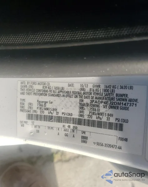 2013 Ford Fiesta Se from USA, damaged, VIN 3FADP4EJ2DM147371